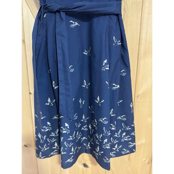 L.L. Bean Signature | Navy Belted Duck Print Cotton Tank Dress | Size 14 - Picture 3 of 14